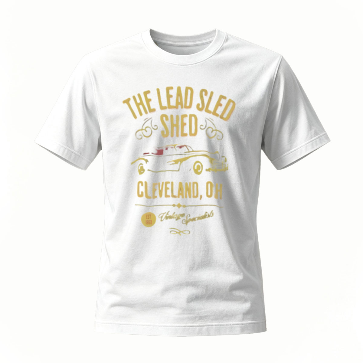 The Lead Sled Shed Cleveland OH Vintage Car T-Shirt - Image 2