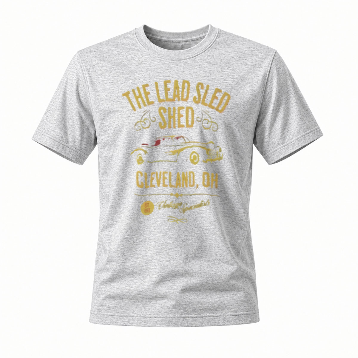 The Lead Sled Shed Cleveland OH Vintage Car T-Shirt - Image 3