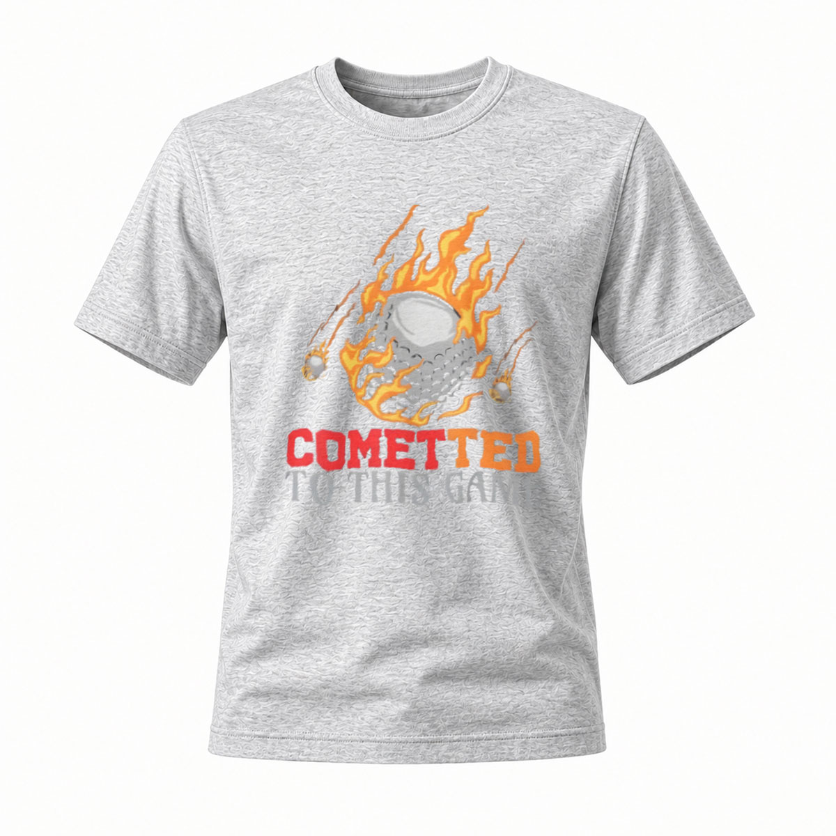 Comet Golf Ball T-Shirt Men's Committed to This Game Fire Design - Image 3