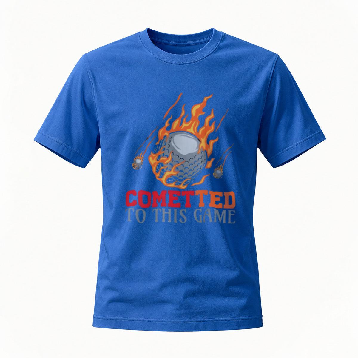 Comet Golf Ball T-Shirt Men's Committed to This Game Fire Design - Image 4