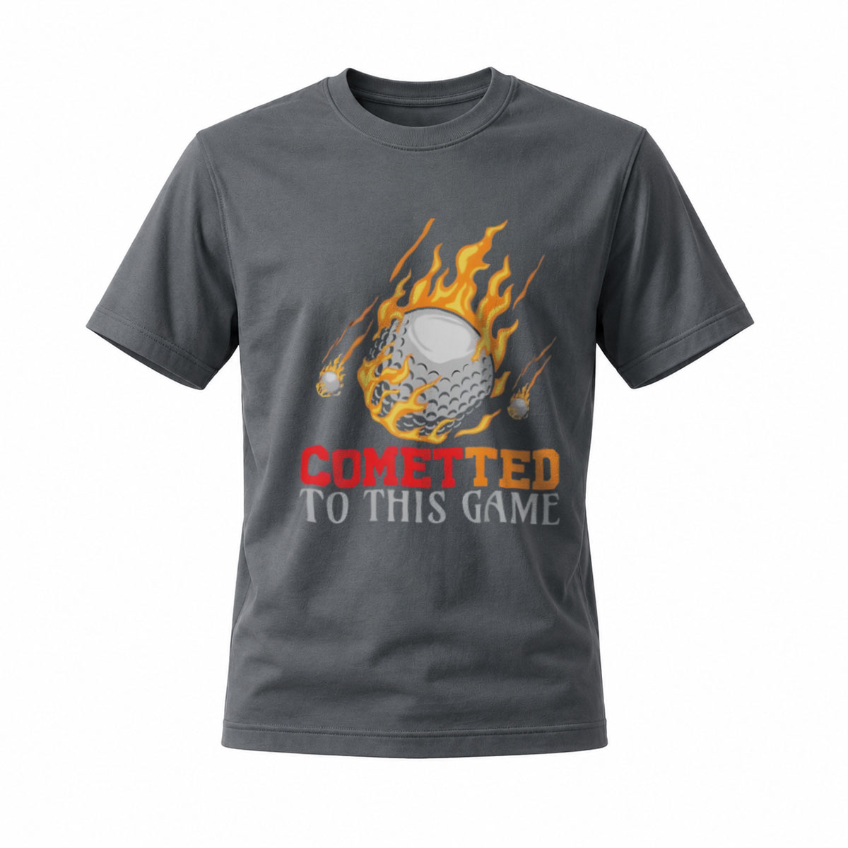 Comet Golf Ball T-Shirt Men's Committed to This Game Fire Design - Image 6