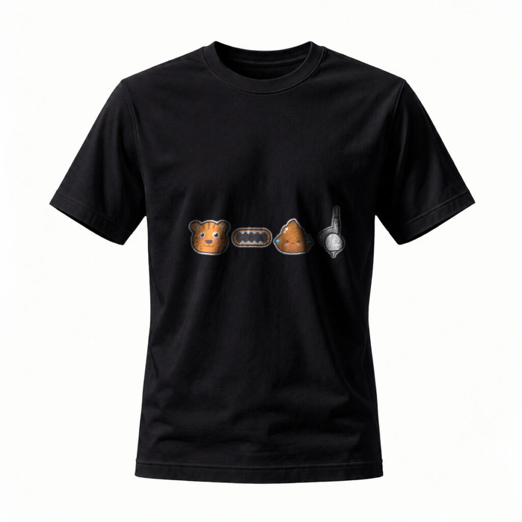 Cute Animal Emoji T-Shirt Men's Black Casual Gift Wear