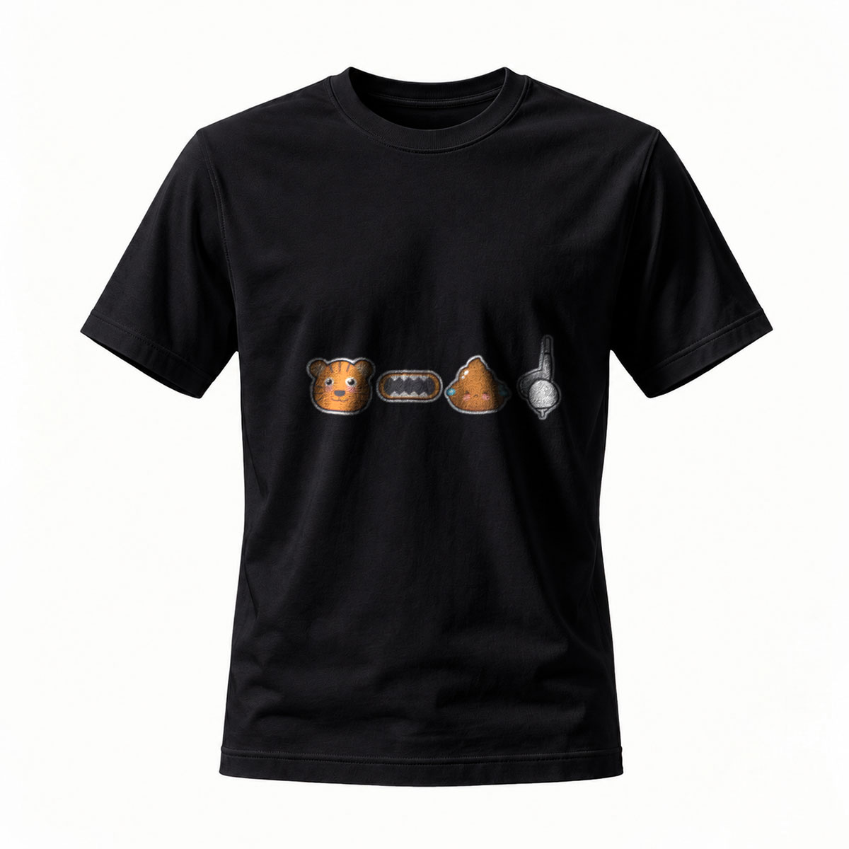 Cute Animal Emoji T-Shirt Men's Black Casual Gift Wear