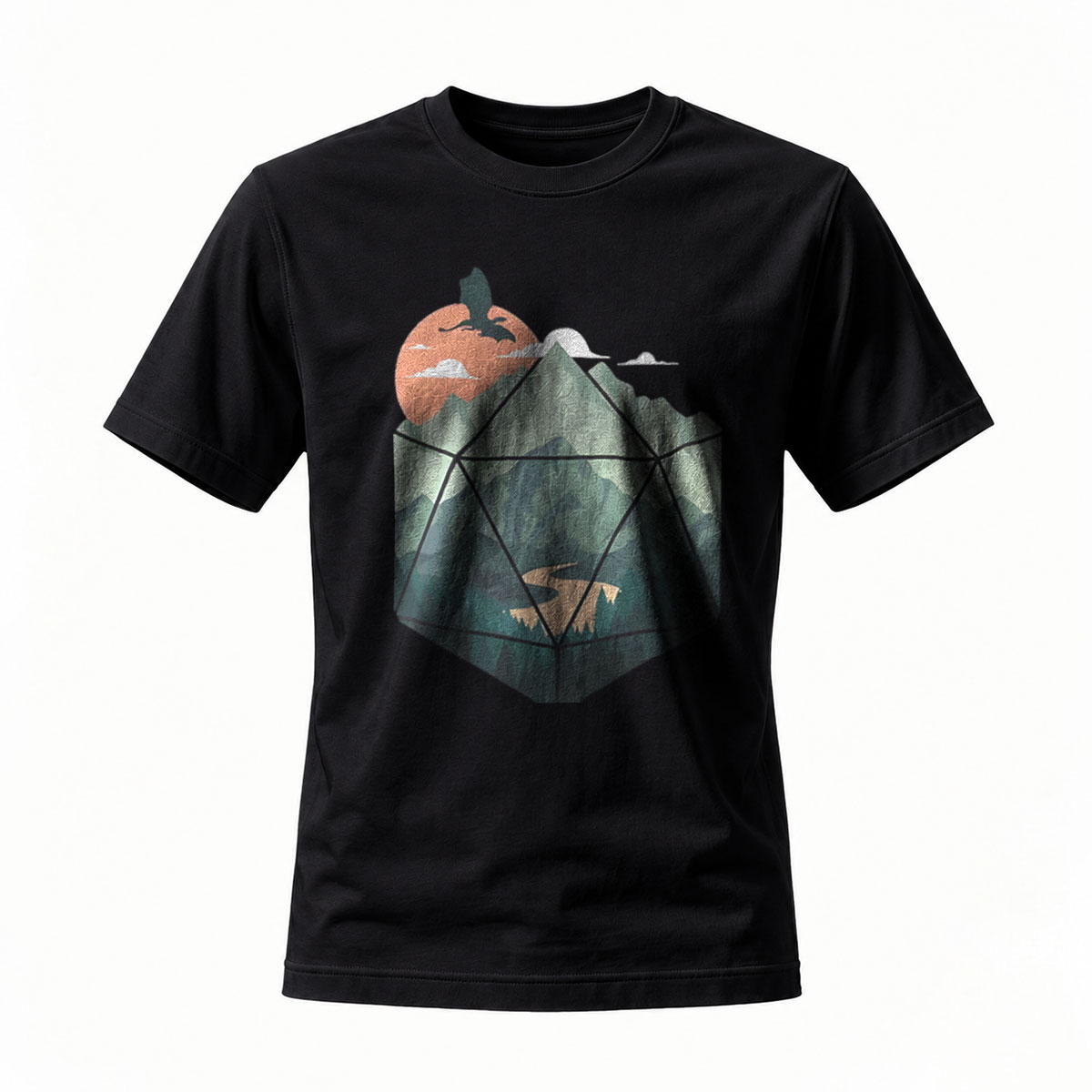 D20 Mountain Landscape Fantasy T-Shirt Men's Casual Wear