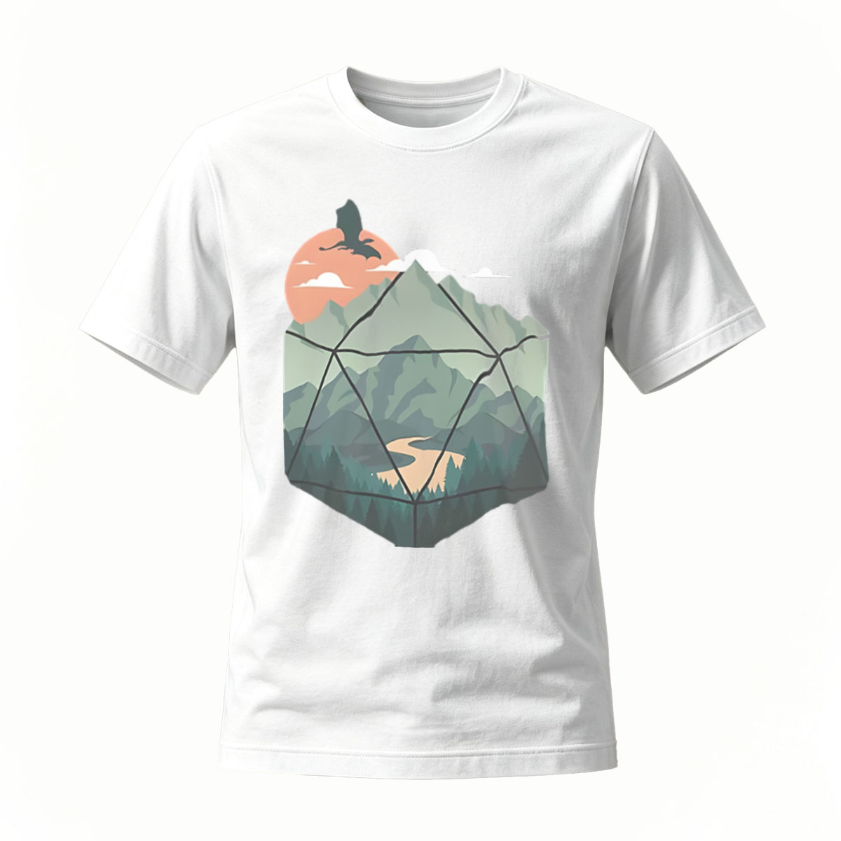 D20 Mountain Landscape Fantasy T-Shirt Men's Casual Wear - Image 2