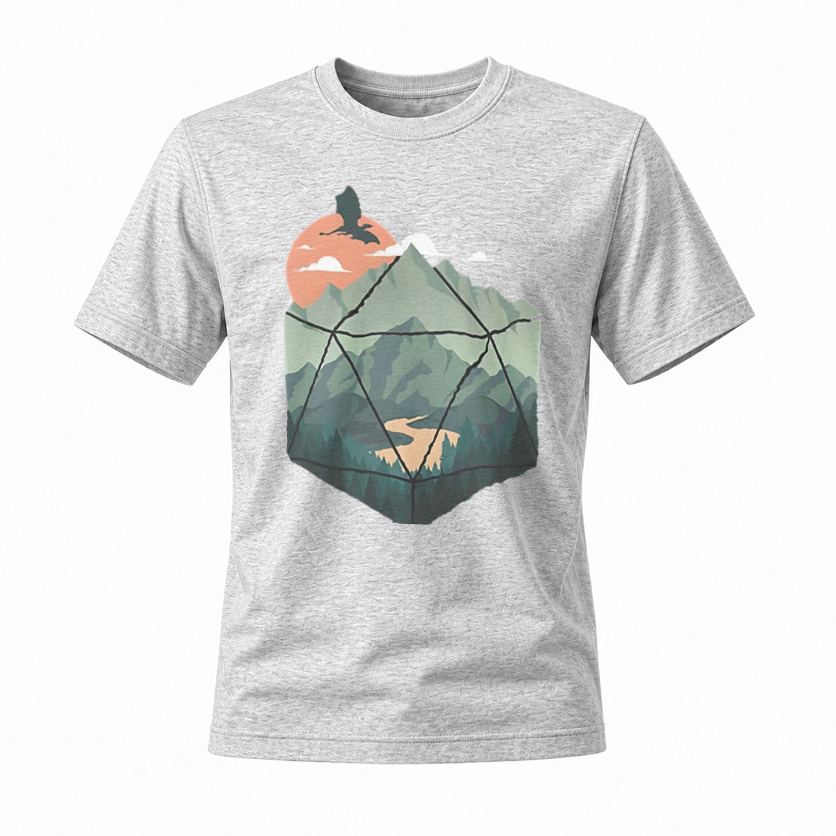 D20 Mountain Landscape Fantasy T-Shirt Men's Casual Wear - Image 3