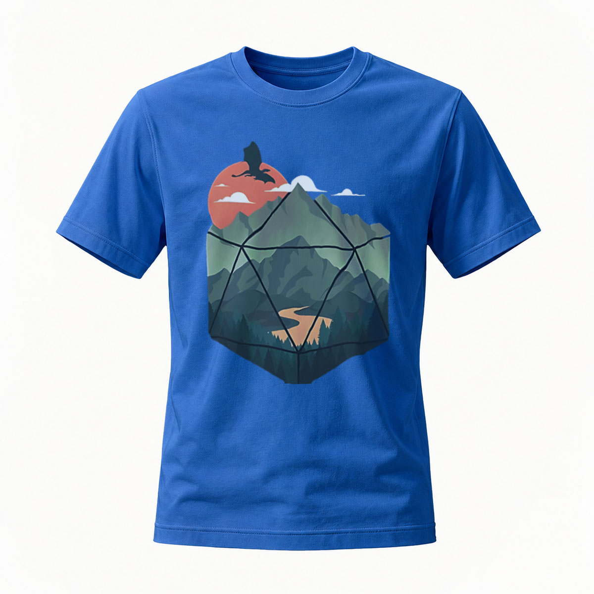 D20 Mountain Landscape Fantasy T-Shirt Men's Casual Wear - Image 4