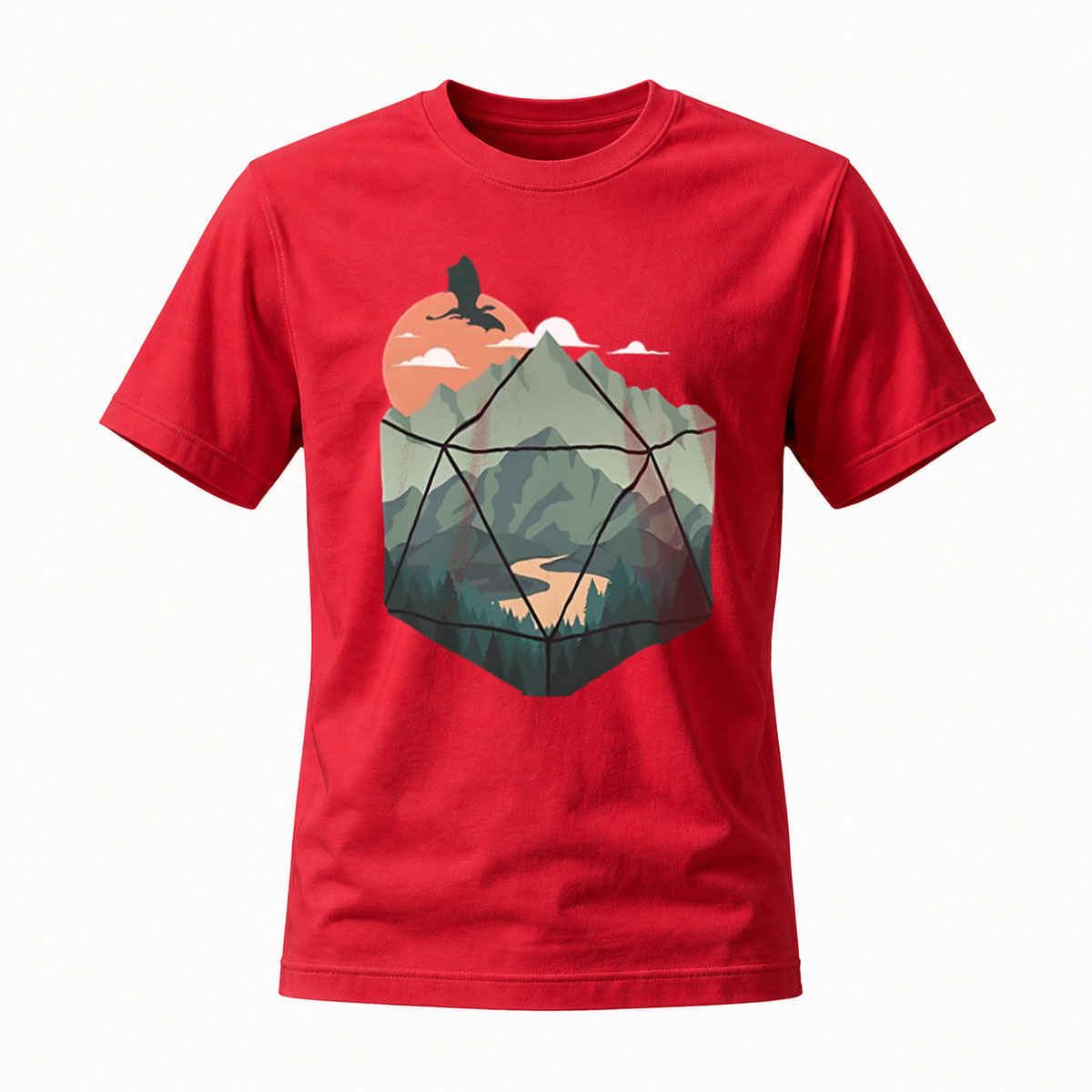 D20 Mountain Landscape Fantasy T-Shirt Men's Casual Wear - Image 5