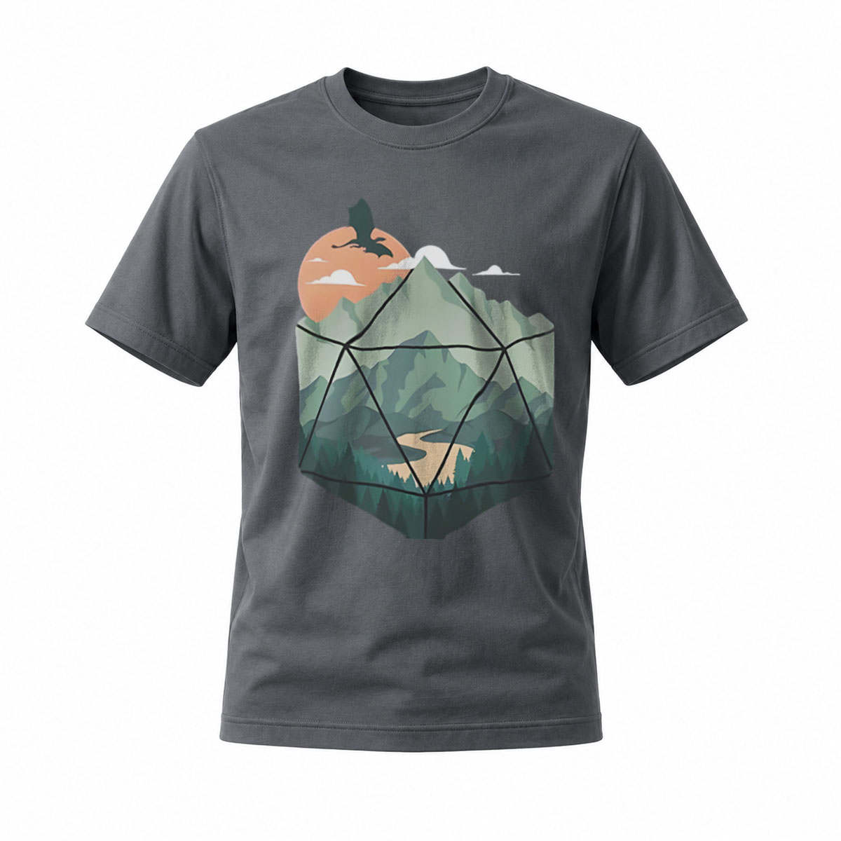 D20 Mountain Landscape Fantasy T-Shirt Men's Casual Wear - Image 6