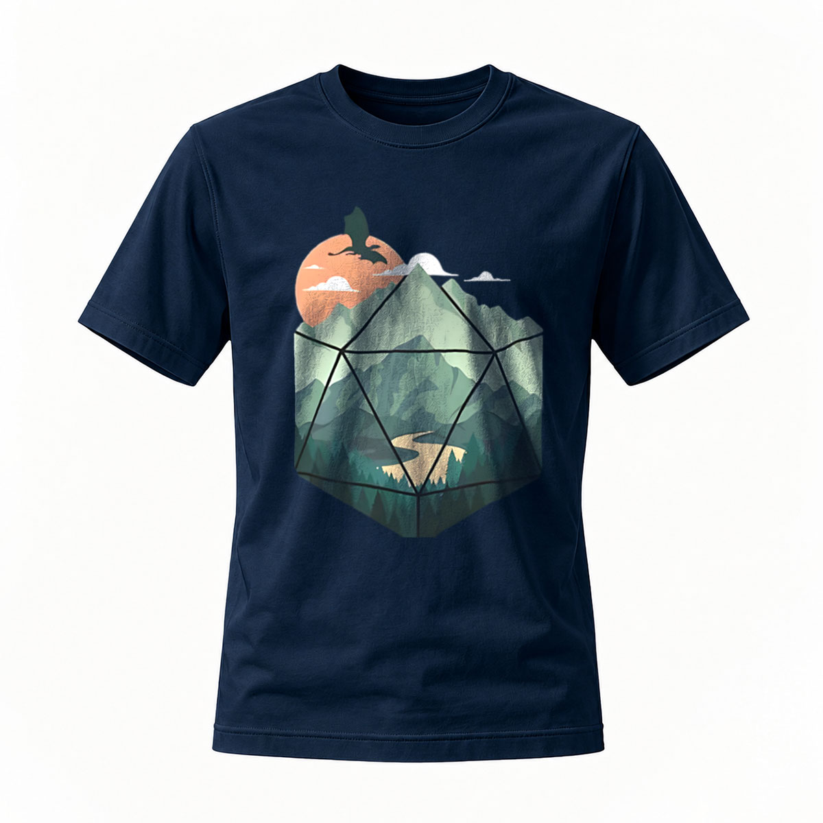 D20 Mountain Landscape Fantasy T-Shirt Men's Casual Wear - Image 7