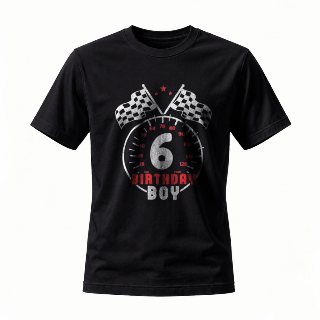6th Birthday Boy Racing T-Shirt for Kids Car Theme Party Gift
