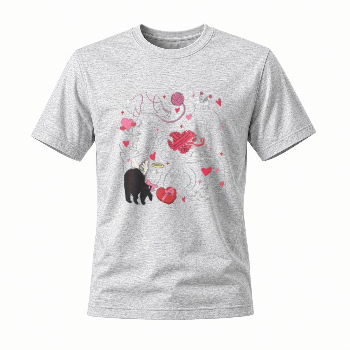 Cute Cats Hearts Design Black T-Shirt for Men Women Gift Wear - Image 3
