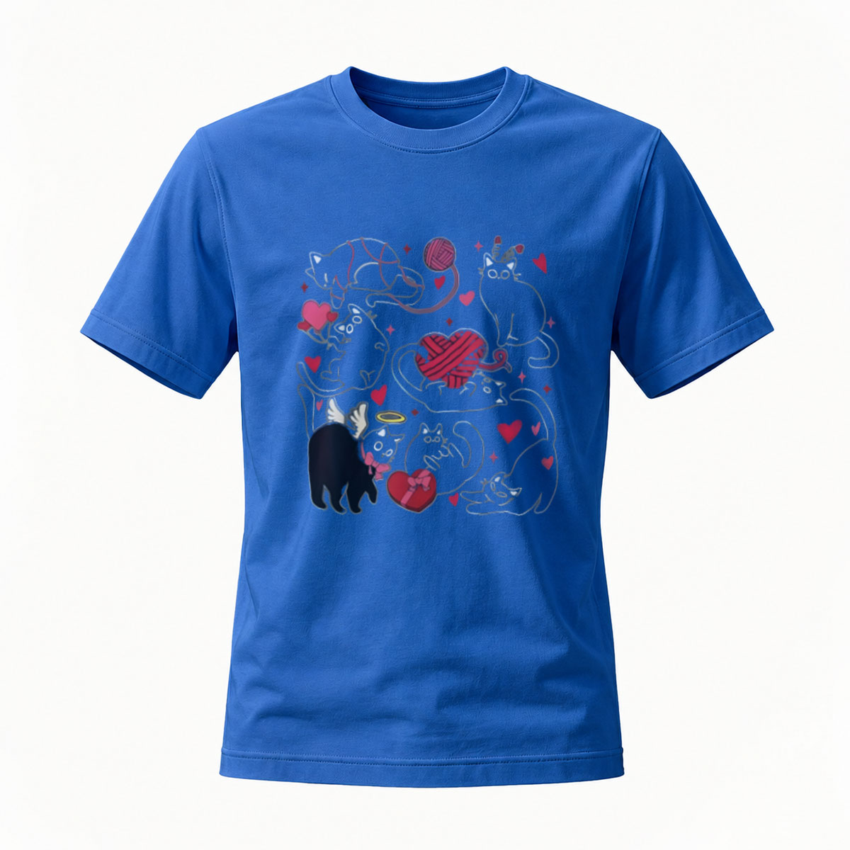 Cute Cats Hearts Design Black T-Shirt for Men Women Gift Wear - Image 4