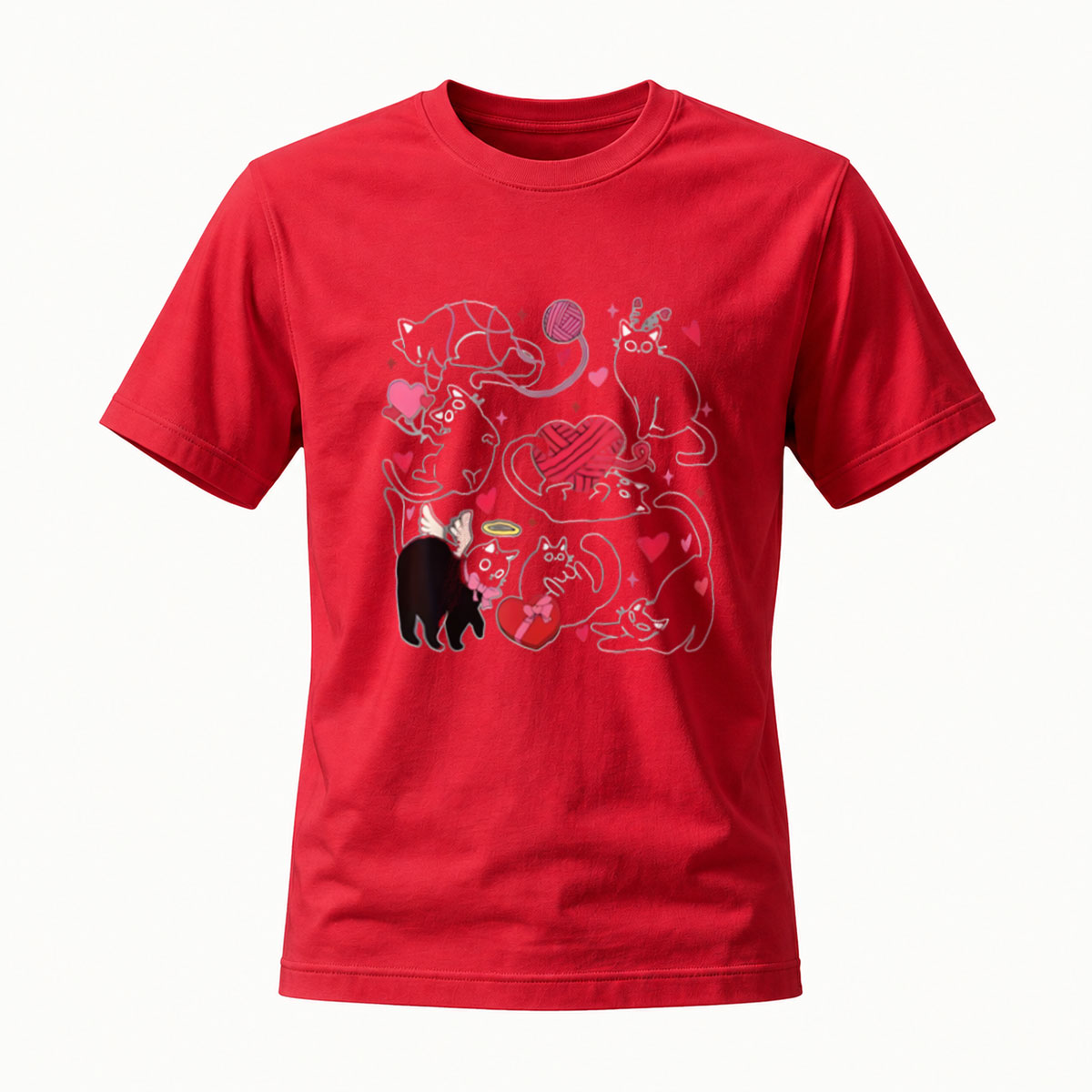 Cute Cats Hearts Design Black T-Shirt for Men Women Gift Wear - Image 5