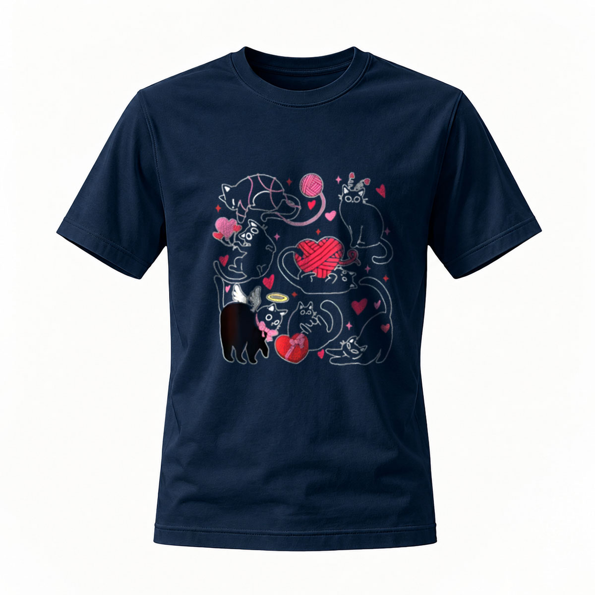 Cute Cats Hearts Design Black T-Shirt for Men Women Gift Wear - Image 7