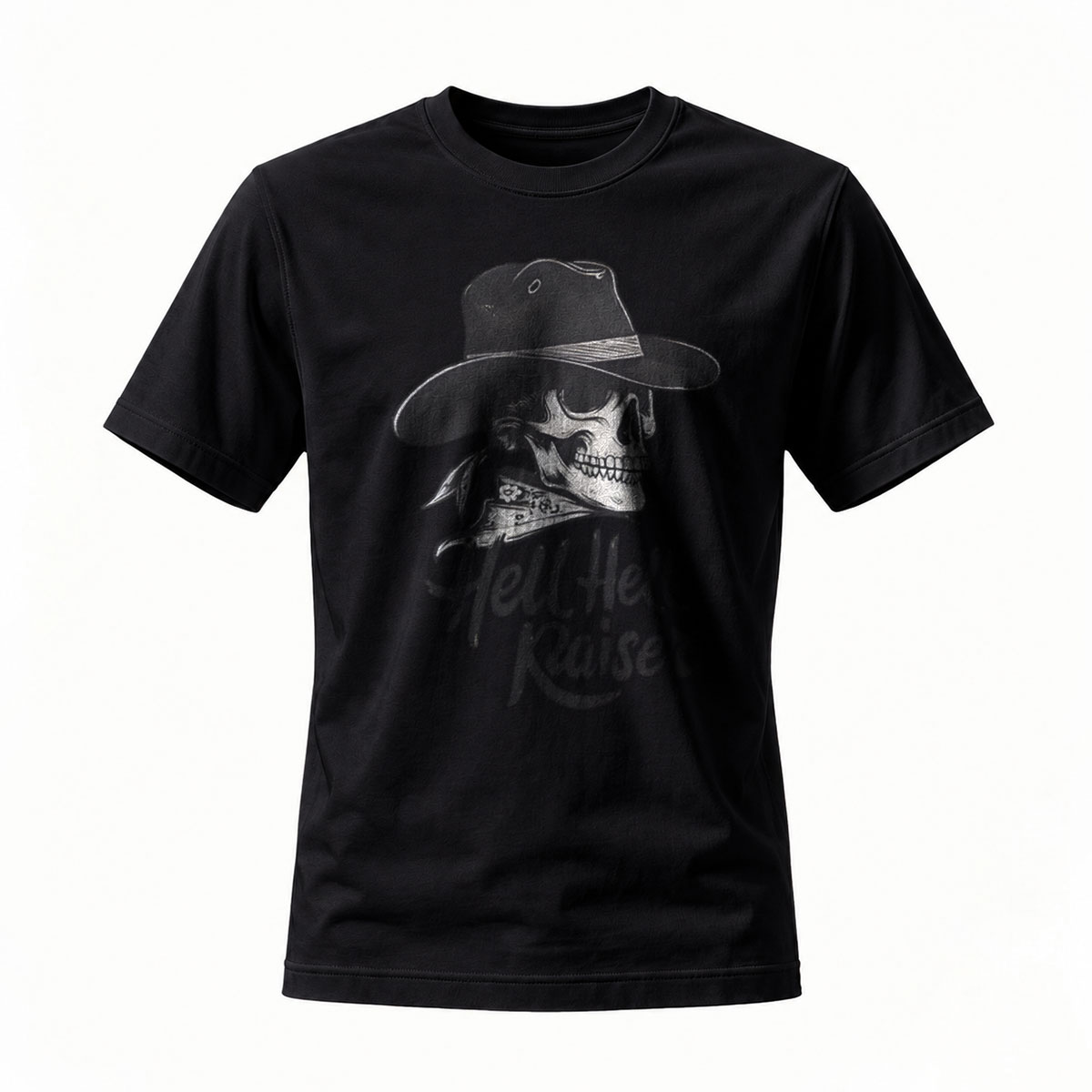 Hell Raiser Skull Cowboy Hat T-Shirt Men's Fashion Graphic Tee