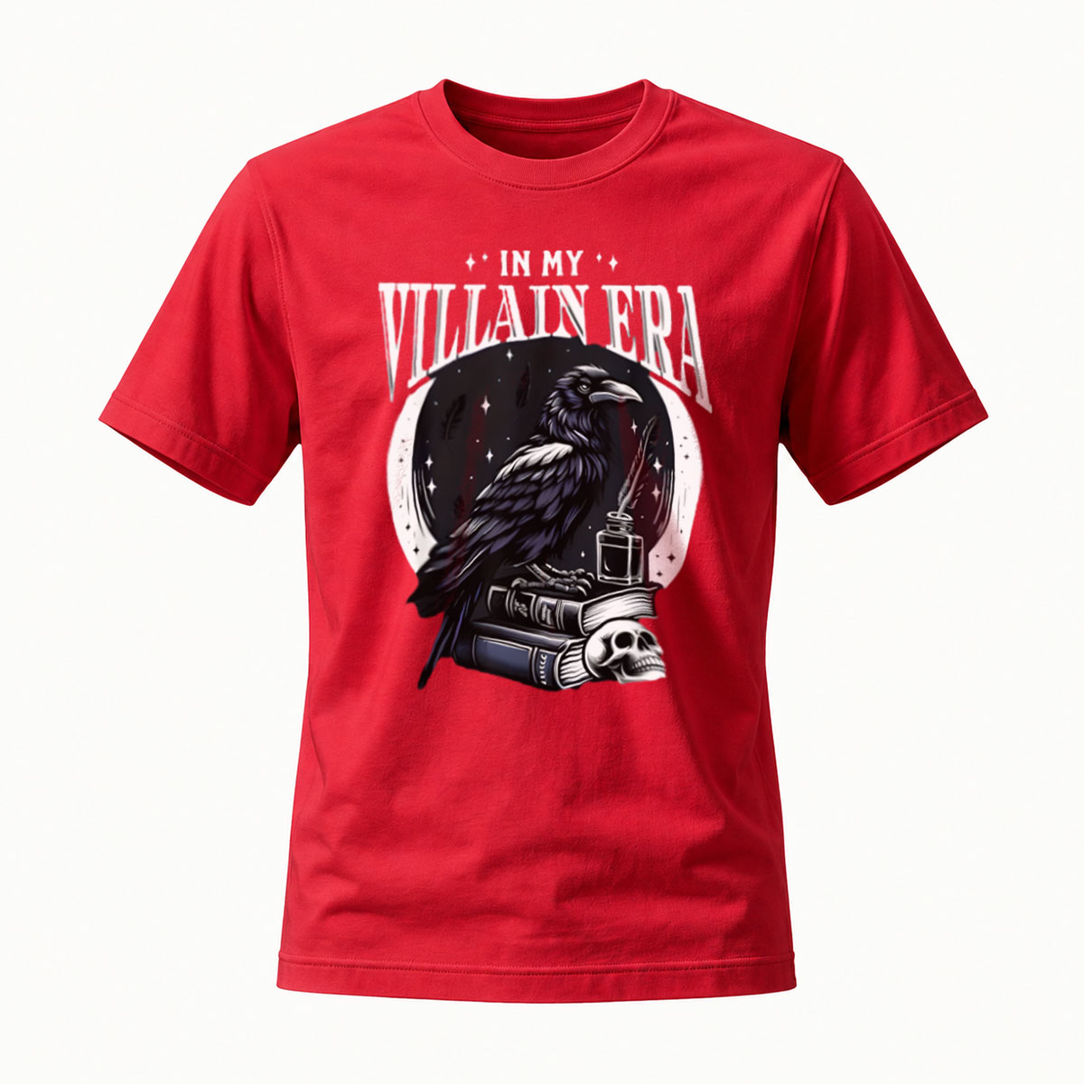 In My Villain Era Raven Moon T-Shirt Men's Black Gothic Graphic Tee - Image 5