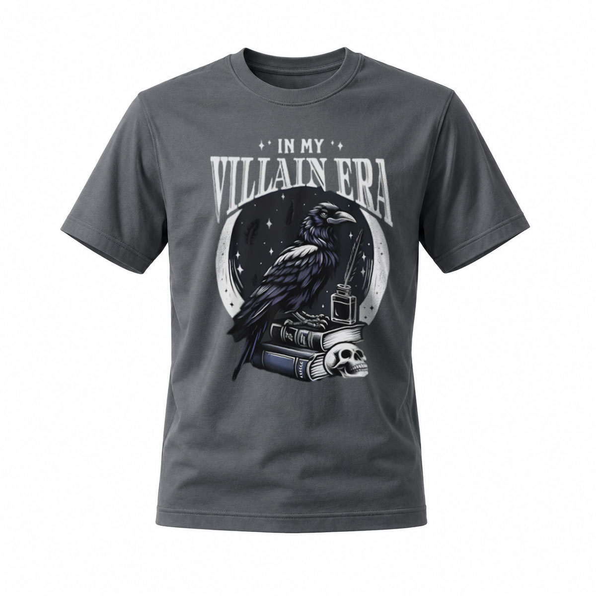 In My Villain Era Raven Moon T-Shirt Men's Black Gothic Graphic Tee - Image 6