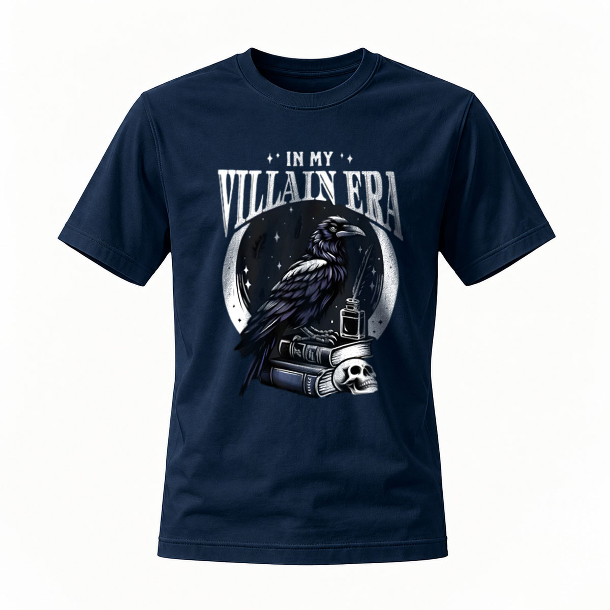 In My Villain Era Raven Moon T-Shirt Men's Black Gothic Graphic Tee - Image 7