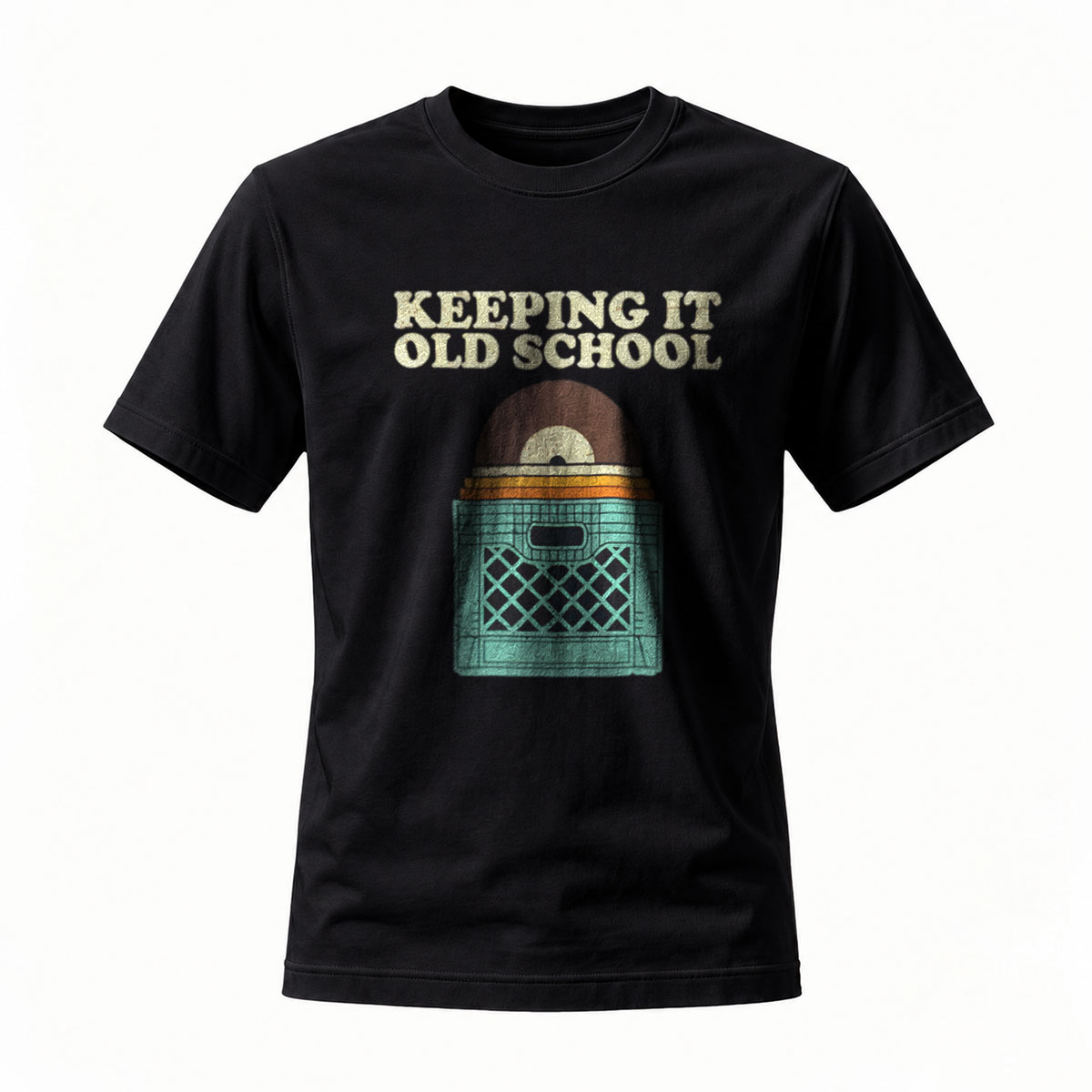 Keeping It Old School Vinyl Crate T-Shirt Men's Casual Wear