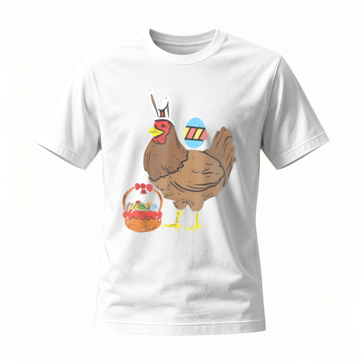 Easter Turkey Chicken with Bunny Ears and Egg Basket T-Shirt - Image 2