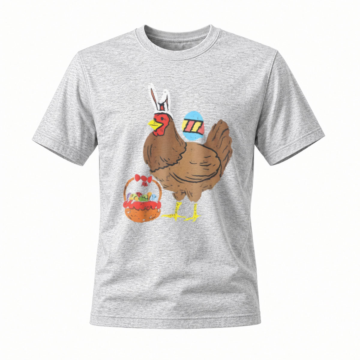 Easter Turkey Chicken with Bunny Ears and Egg Basket T-Shirt - Image 3