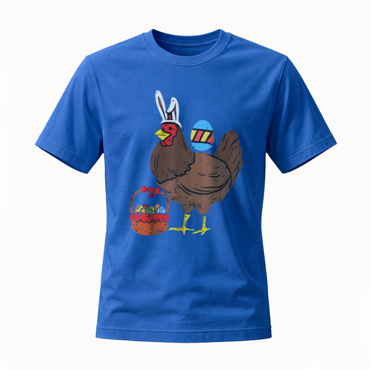 Easter Turkey Chicken with Bunny Ears and Egg Basket T-Shirt - Image 4