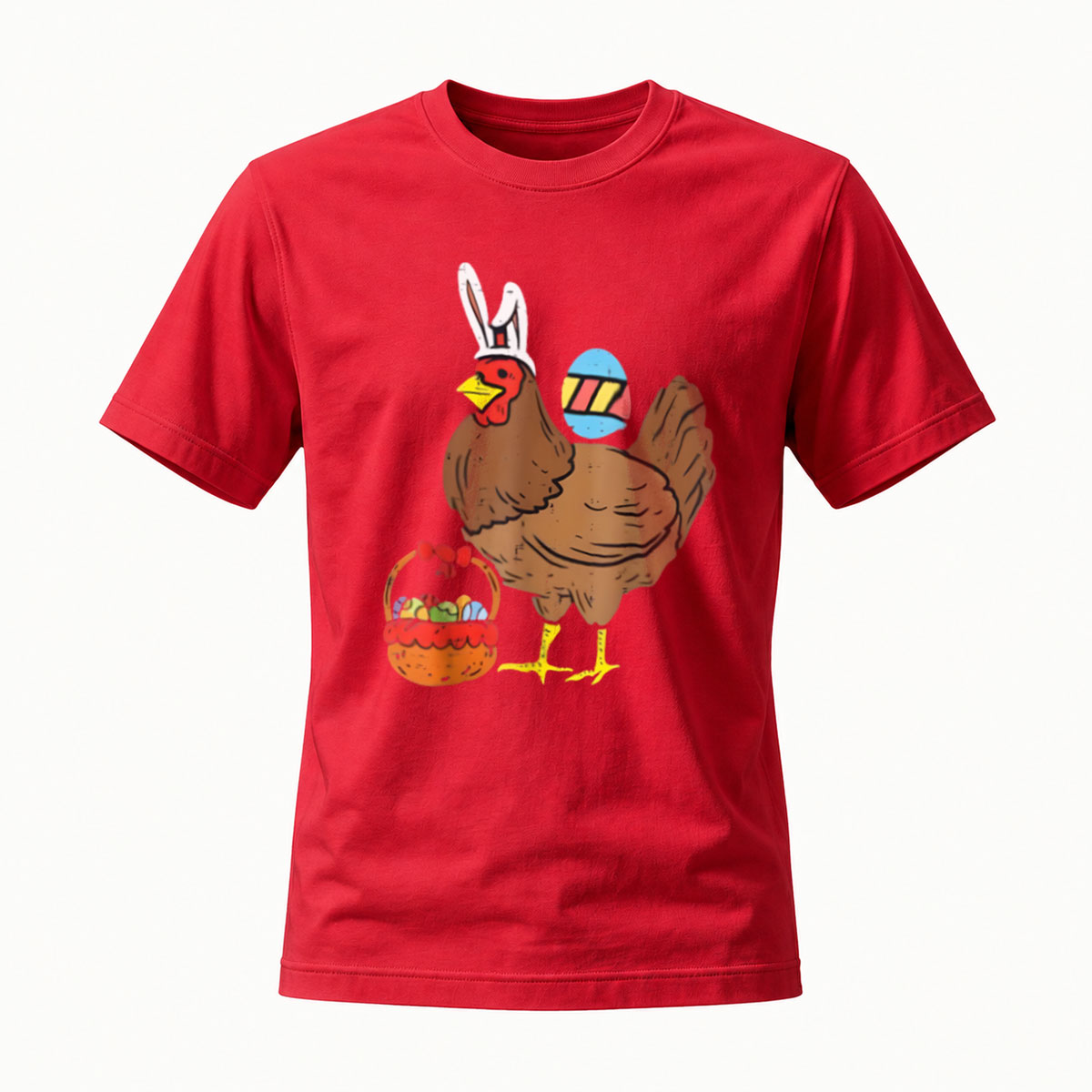 Easter Turkey Chicken with Bunny Ears and Egg Basket T-Shirt - Image 5