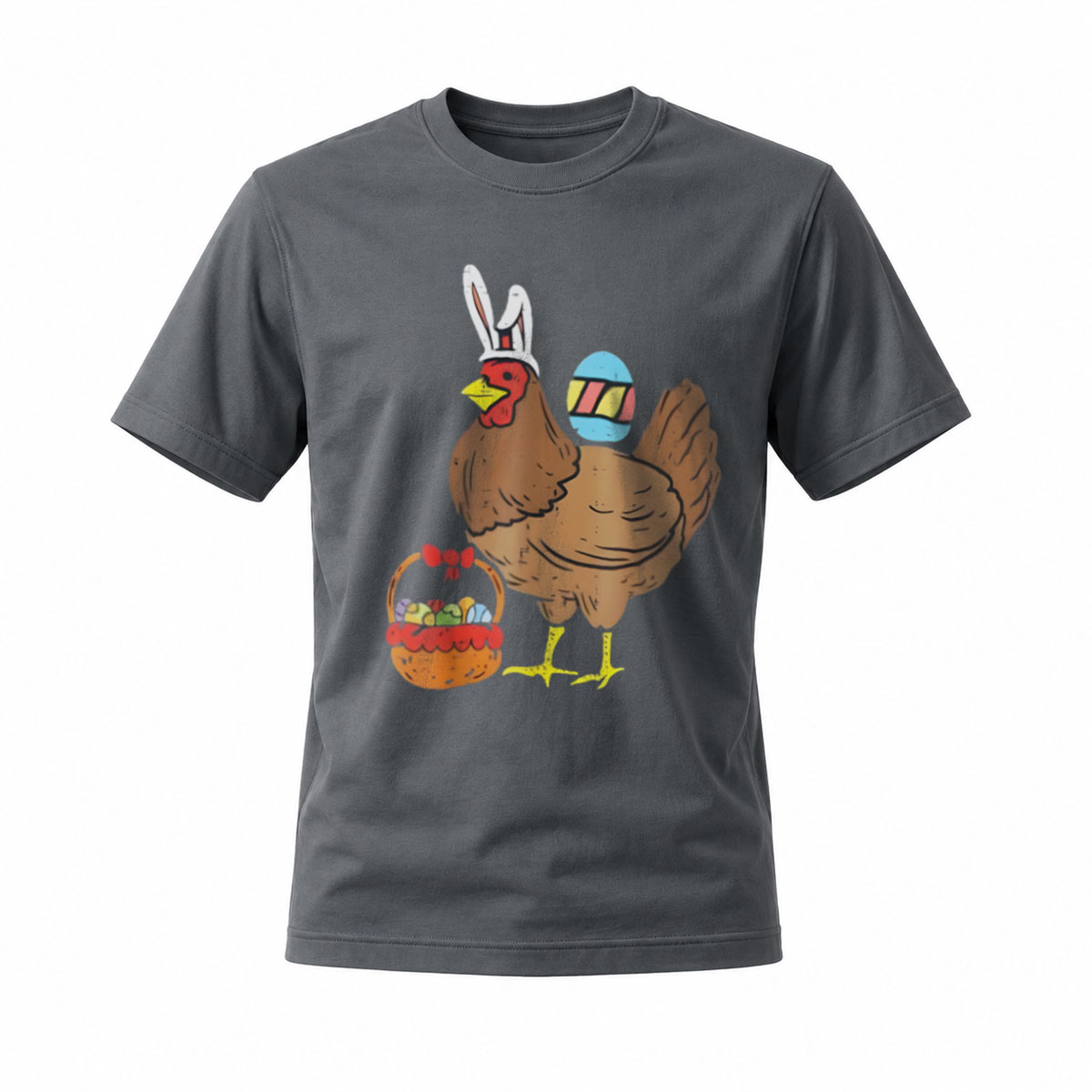 Easter Turkey Chicken with Bunny Ears and Egg Basket T-Shirt - Image 6