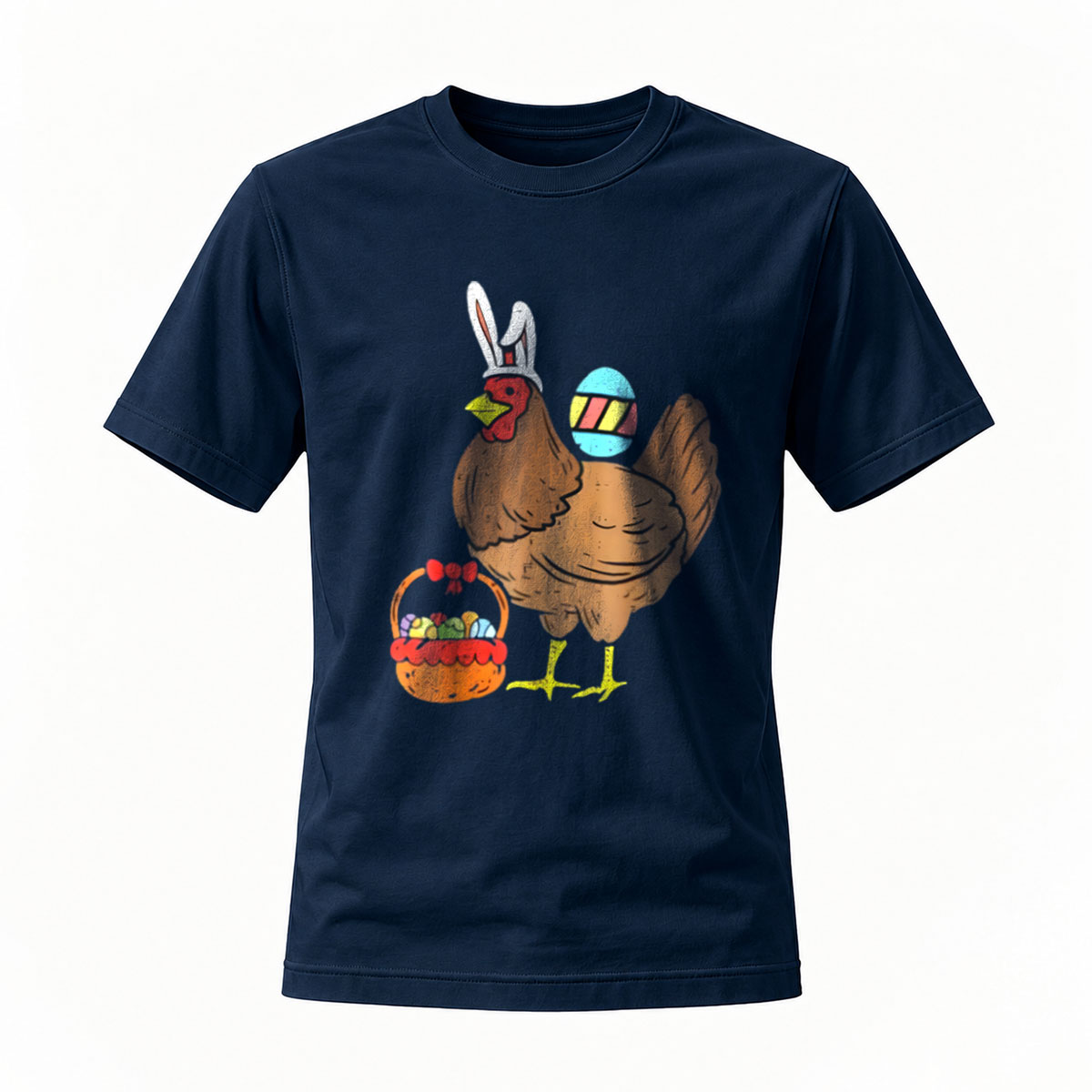 Easter Turkey Chicken with Bunny Ears and Egg Basket T-Shirt - Image 7