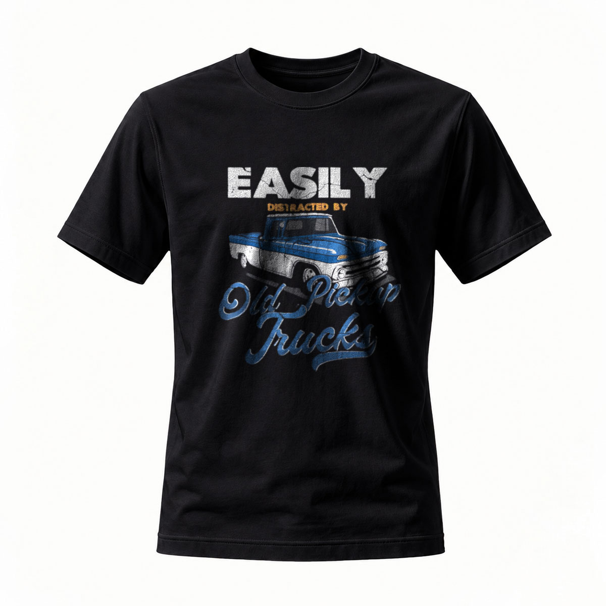 Easily Distracted by Old Pickup Trucks T-Shirt Men's Casual Graphic Tee