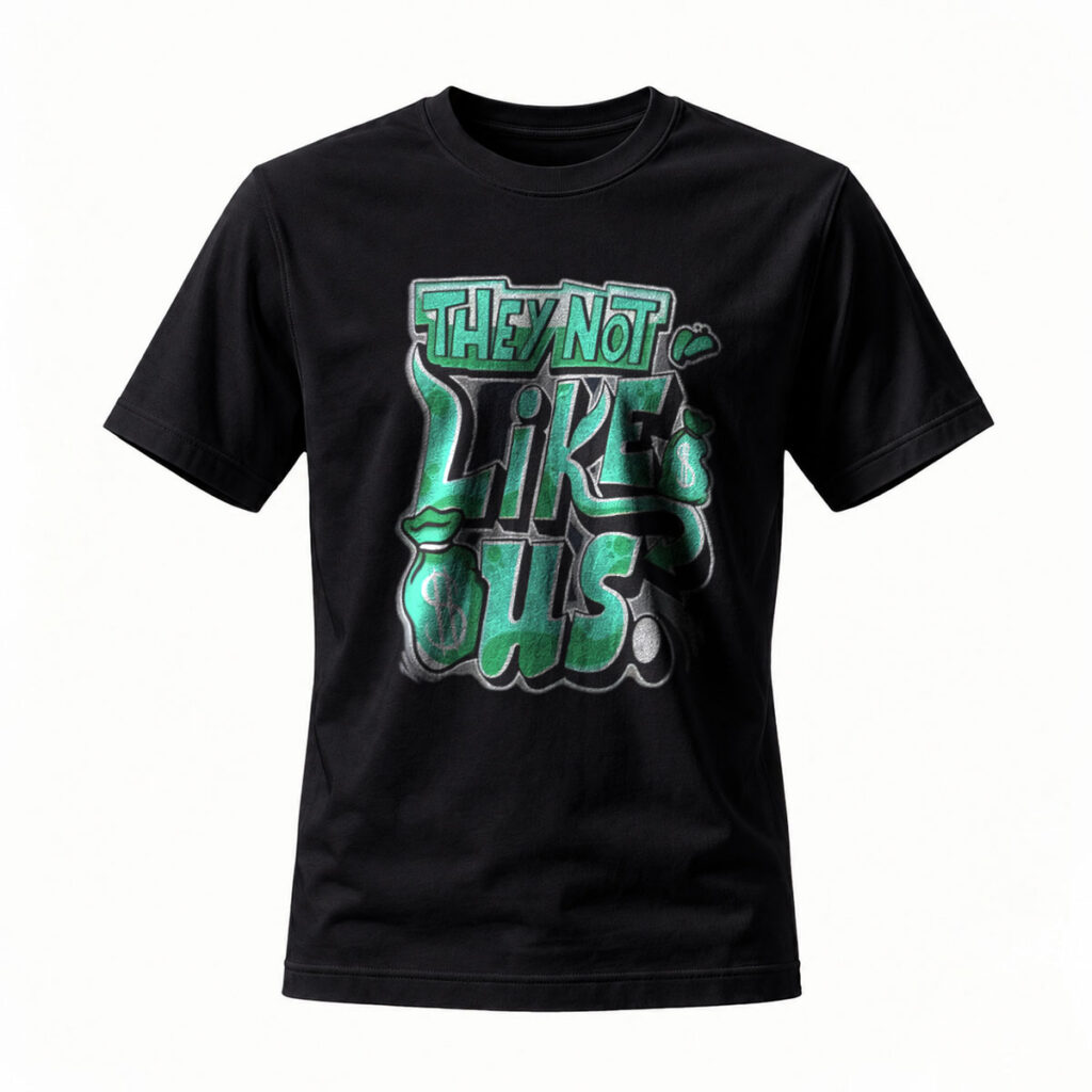 They Not Like Us Green Graffiti T-Shirt Men's Casual Streetwear