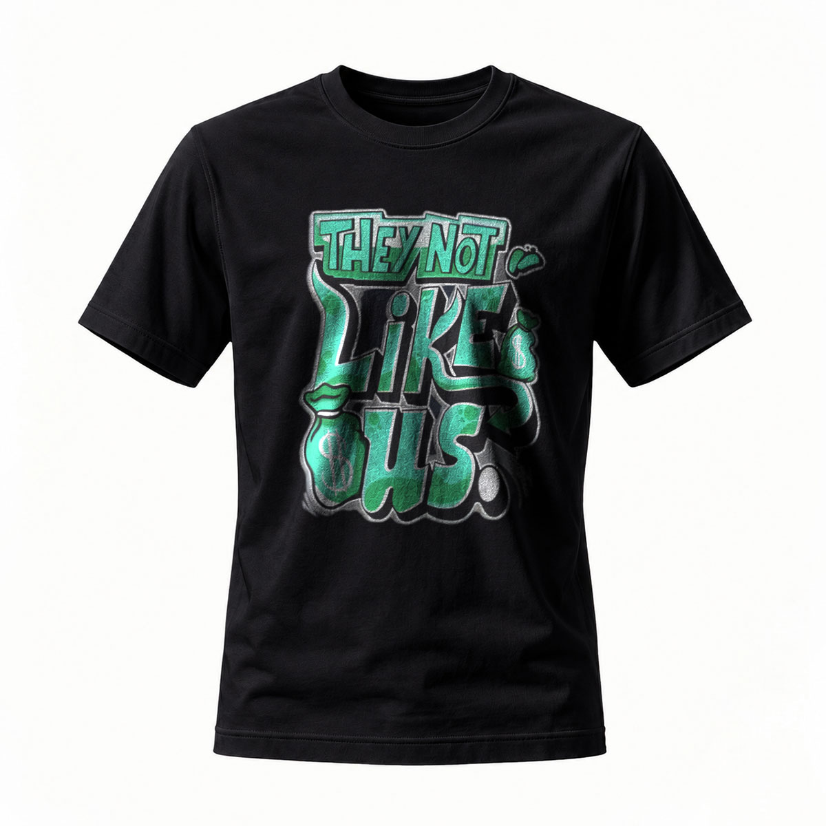 They Not Like Us Green Graffiti T-Shirt Men's Casual Streetwear