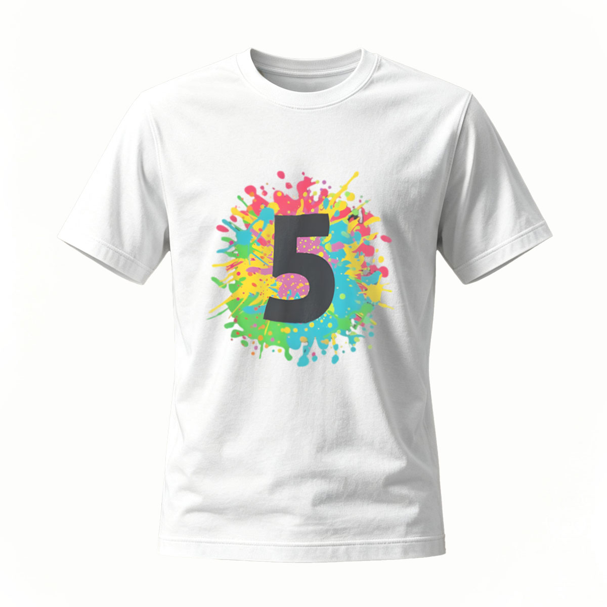 Colorful Number 5 Splash Design Men's T-Shirt - Image 2