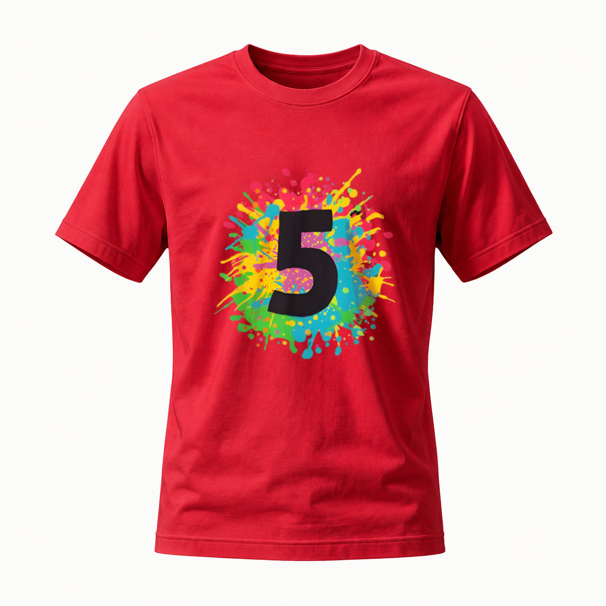 Colorful Number 5 Splash Design Men's T-Shirt - Image 5
