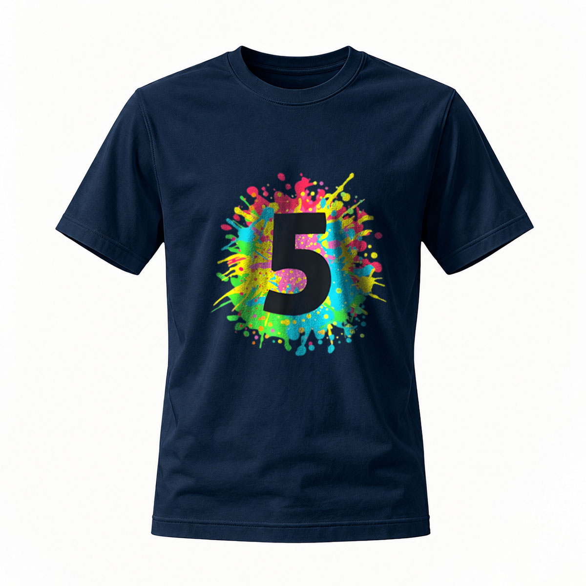 Colorful Number 5 Splash Design Men's T-Shirt - Image 7