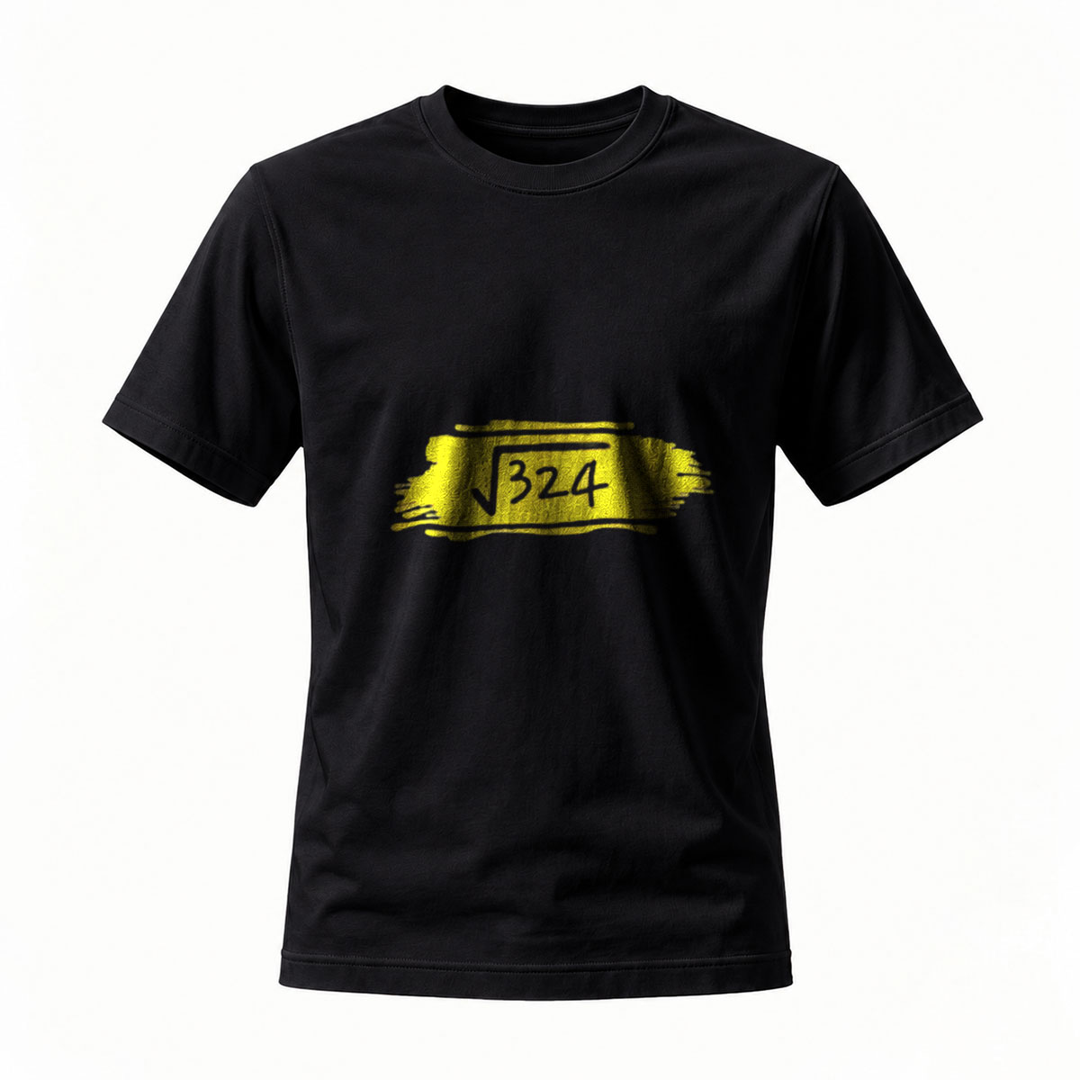 Men's Black T-Shirt Math Square Root 324 Gold Print Design