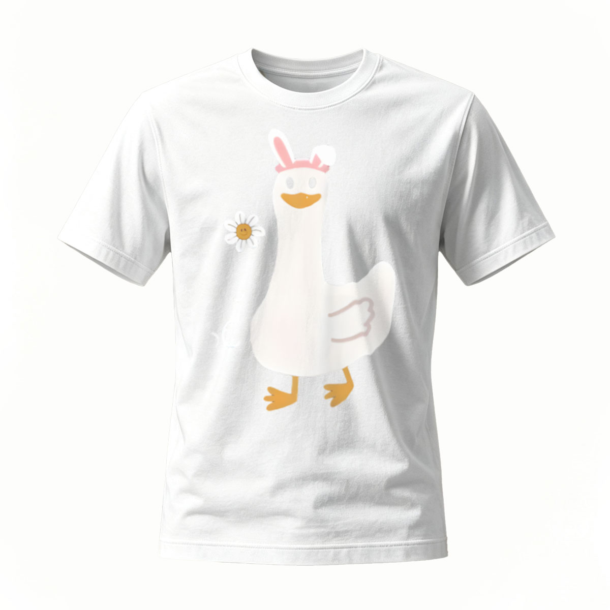 Duck with Bunny Ears and Daisy Flower T-Shirt - Image 2