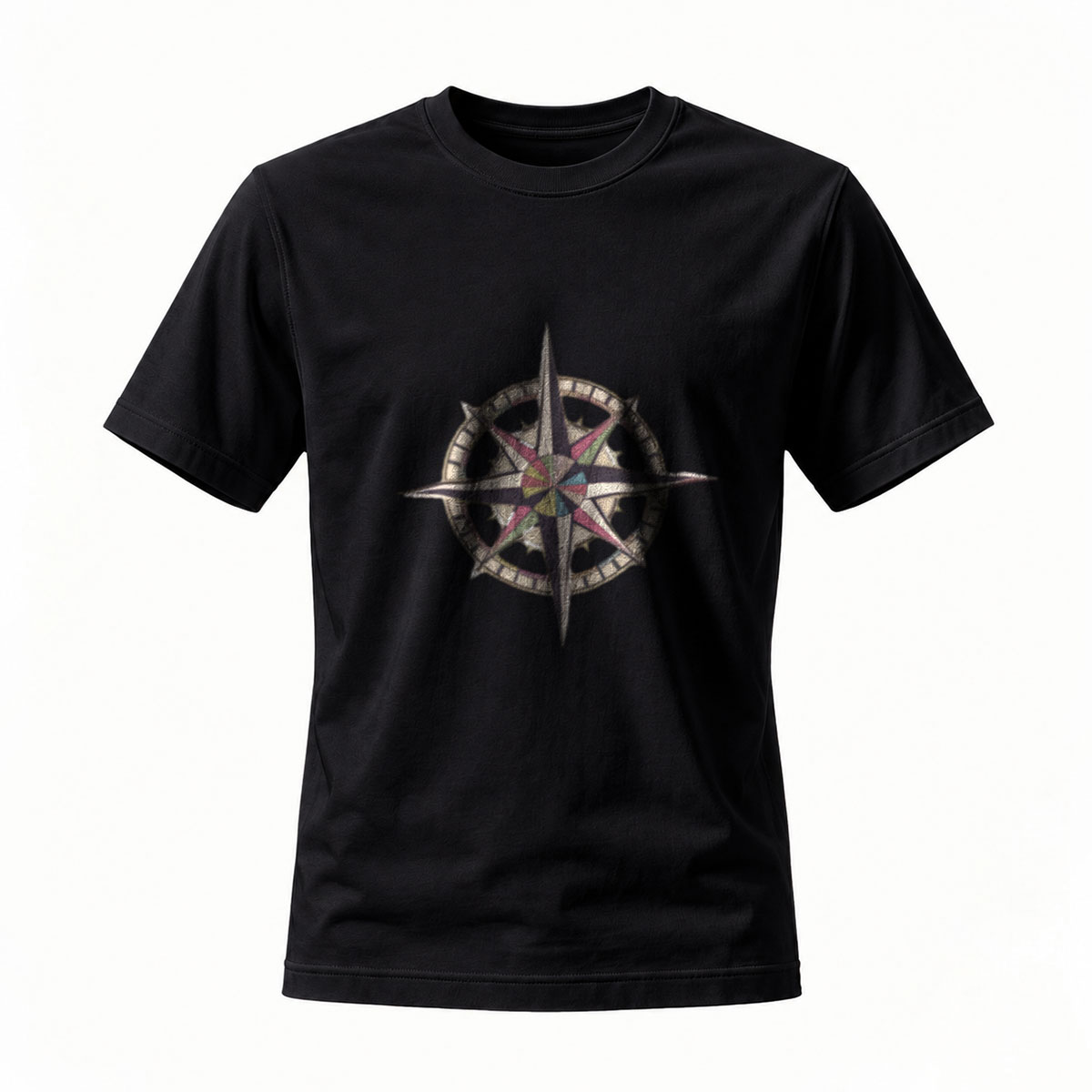 Black T-Shirt with Compass Star Design for Men and Women Casual Wear Gift