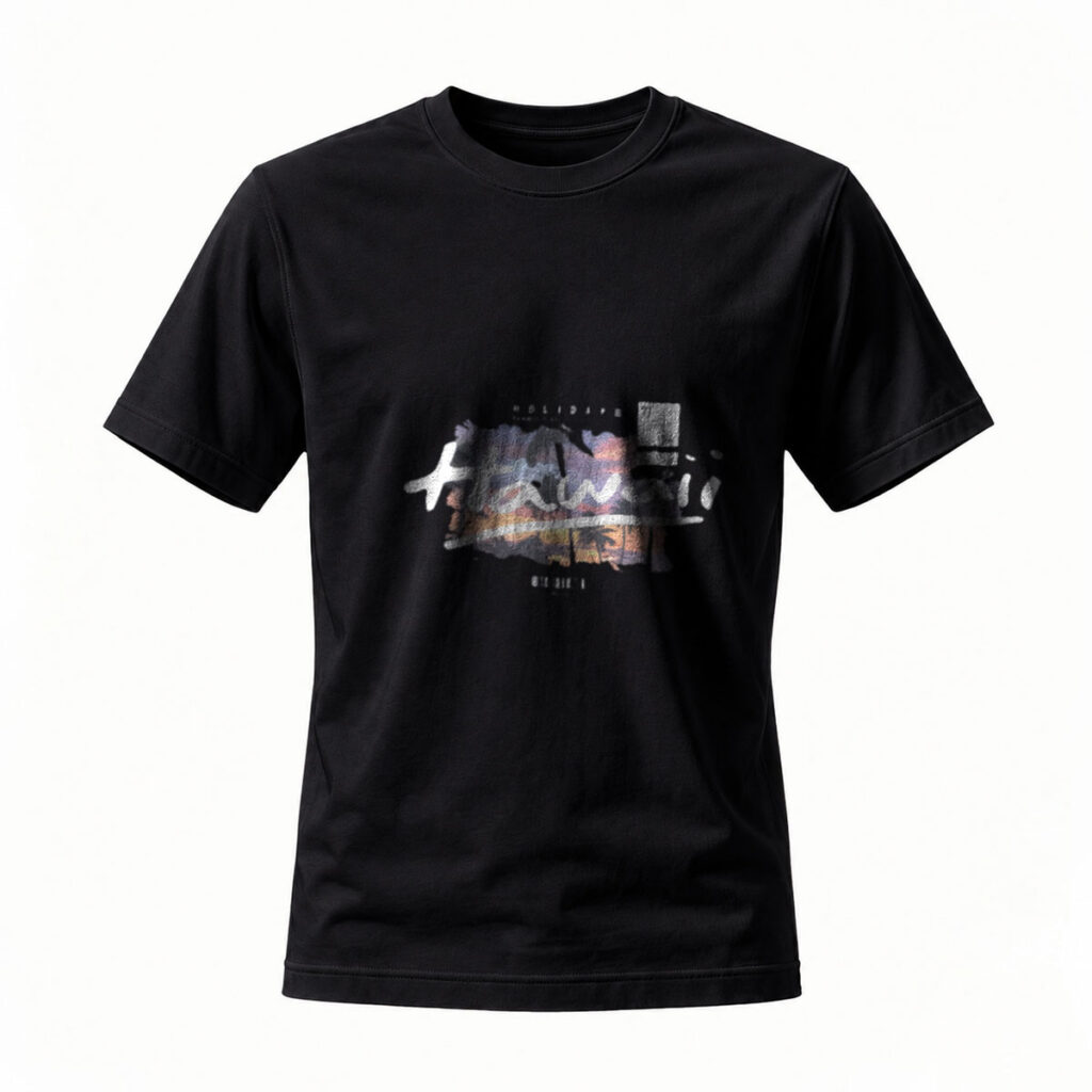 Black T-Shirt with Abstract Art Print Men's Casual Streetwear Design