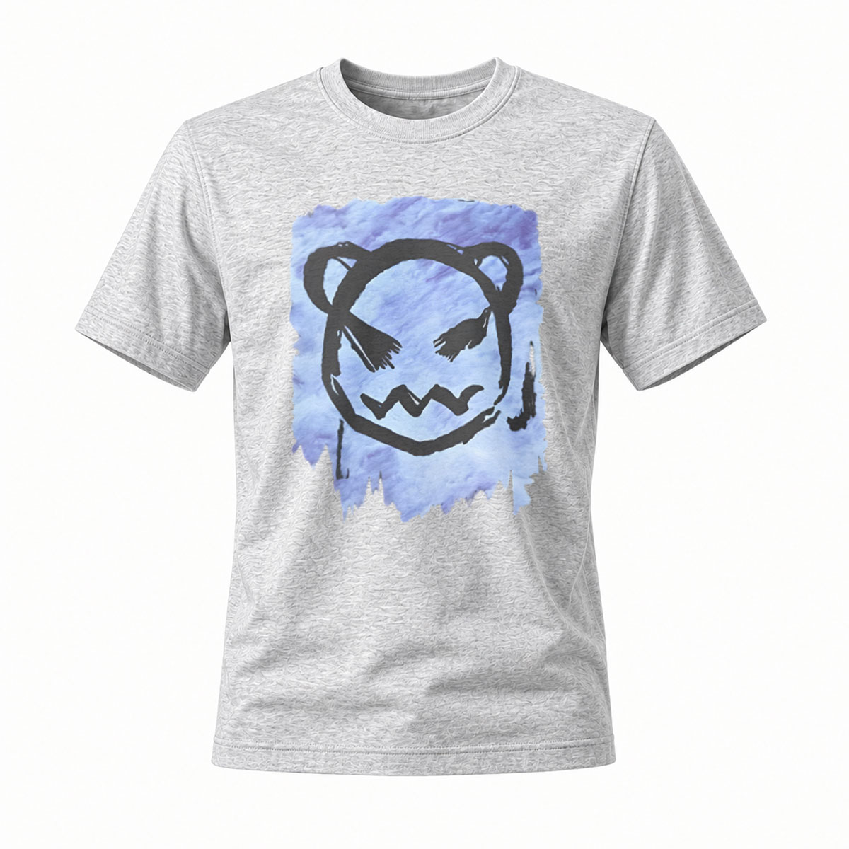 Black T-Shirt with Bear Face Print Watercolor Design Men's Casual Wear - Image 3