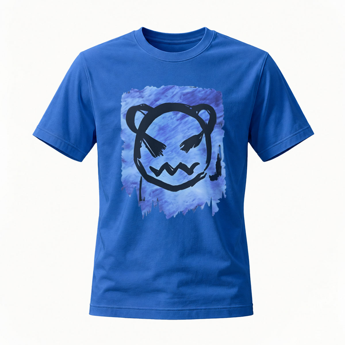 Black T-Shirt with Bear Face Print Watercolor Design Men's Casual Wear - Image 4