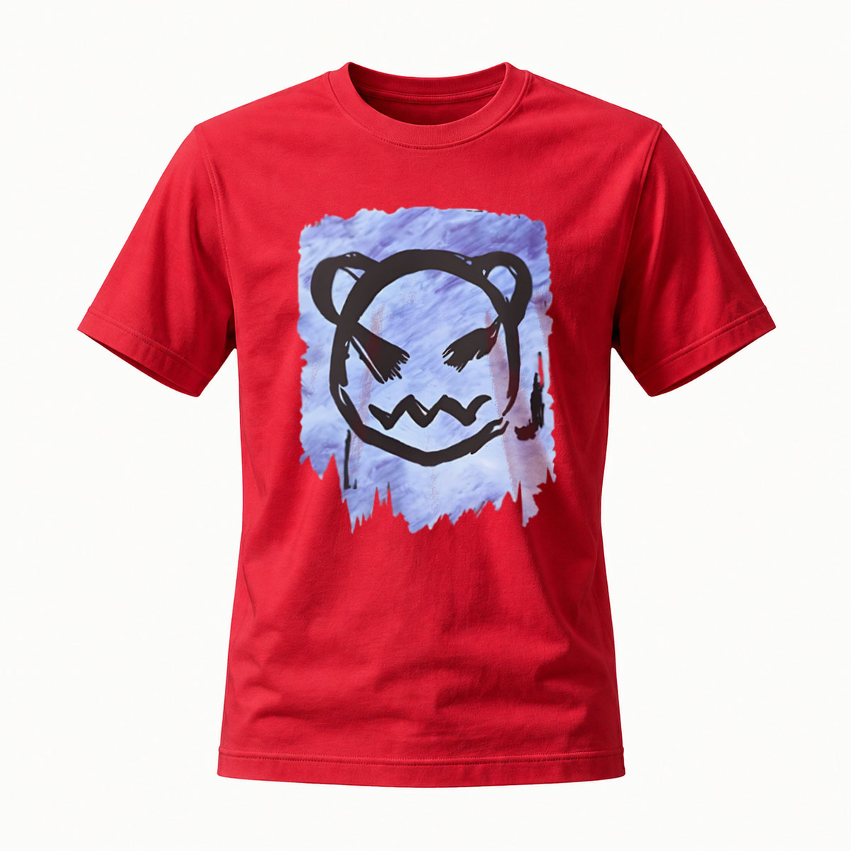 Black T-Shirt with Bear Face Print Watercolor Design Men's Casual Wear - Image 5