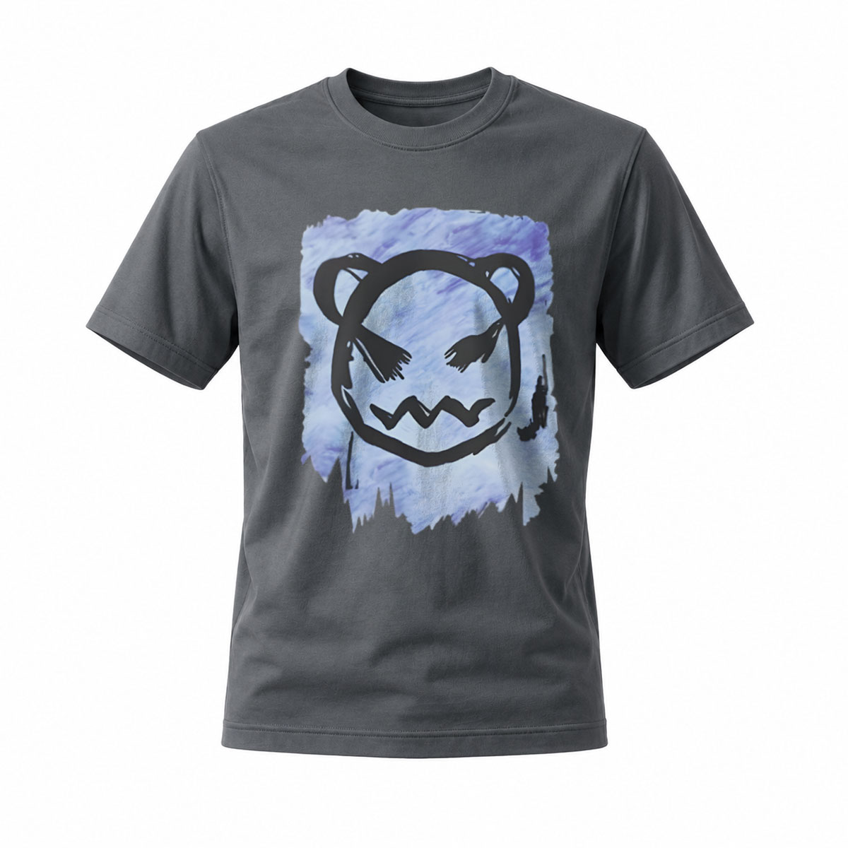 Black T-Shirt with Bear Face Print Watercolor Design Men's Casual Wear - Image 6
