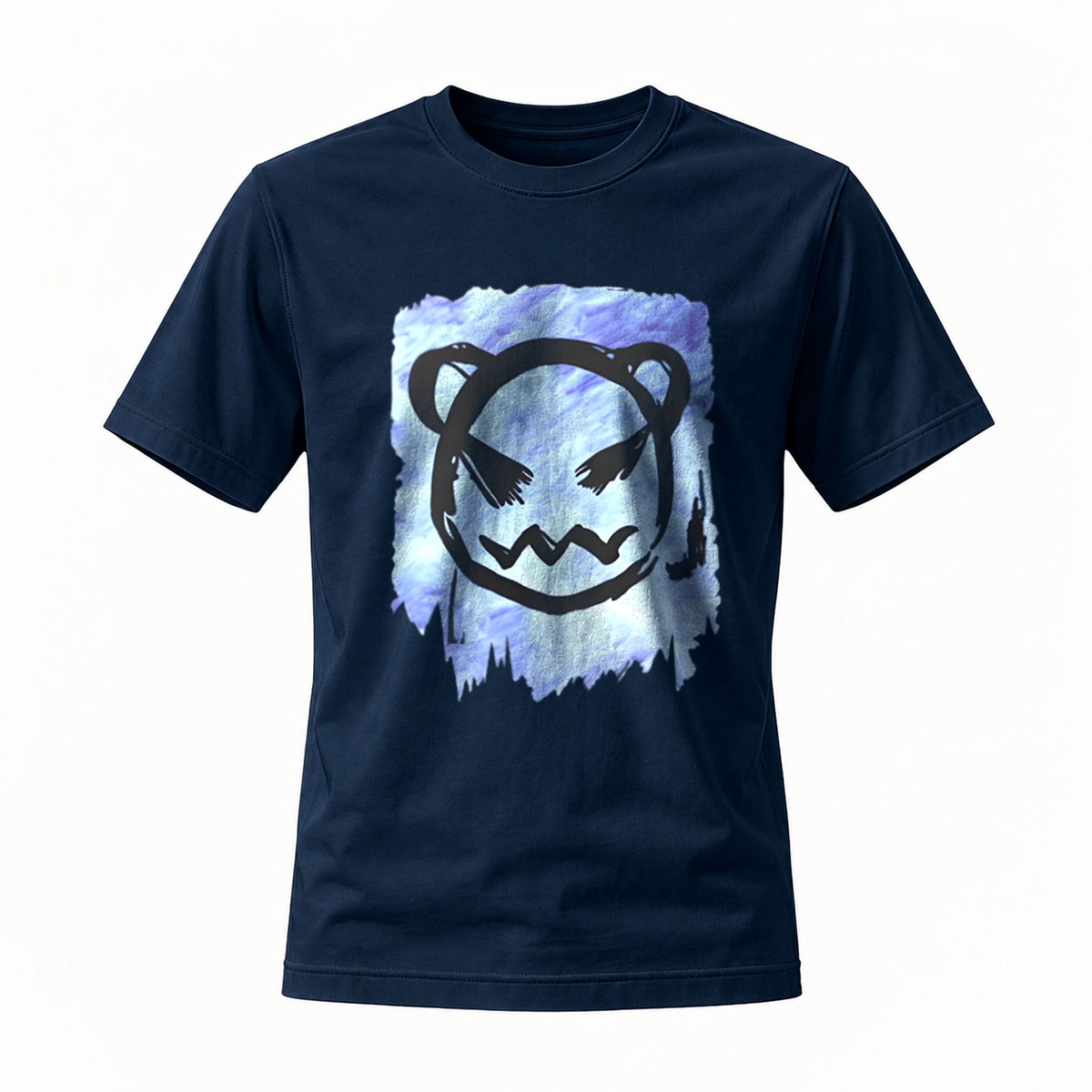 Black T-Shirt with Bear Face Print Watercolor Design Men's Casual Wear - Image 7