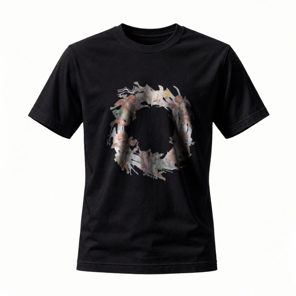 Black T-Shirt with Abstract Circular Print Men's Fashion Gift Wear