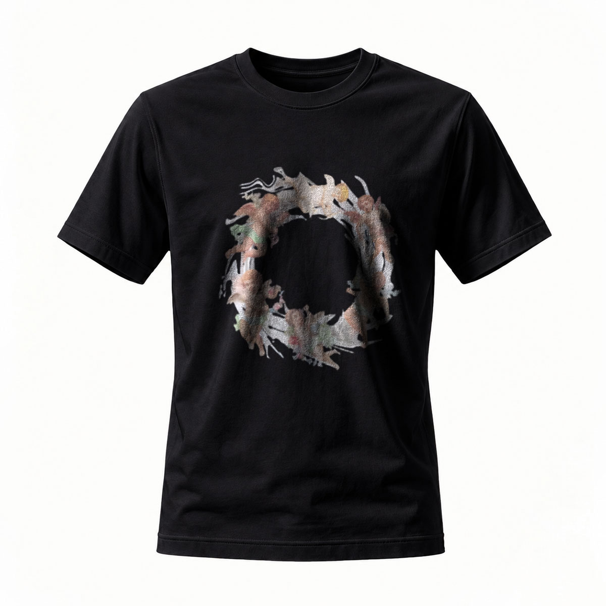 Black T-Shirt with Abstract Circular Print Men's Fashion Gift Wear