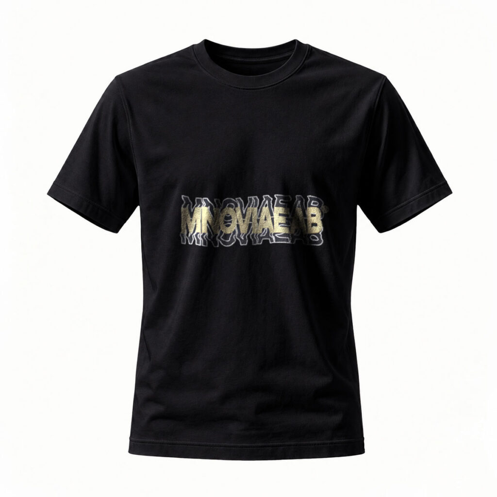 Black T-Shirt with Gold Nova Lab Print Men's Casual Wear