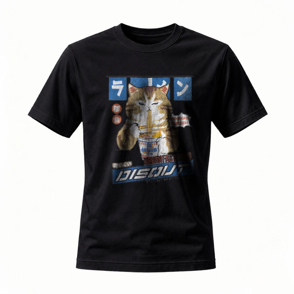 Cat Drinking Coffee Graphic T-Shirt Men's Casual Streetwear Style