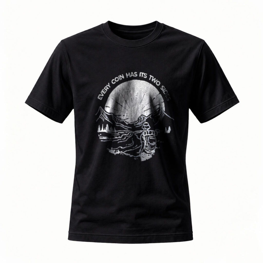 Alien Head Design T-Shirt Men's Black Graphic Tee Every Coin Has Two Sides